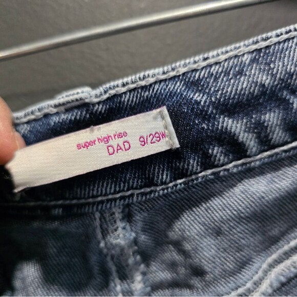 SO Super High Rise DAD Jeans Patchwork Raw Hem Acid Wash Sz 9/29W Junior Button - Picture 9 of 15